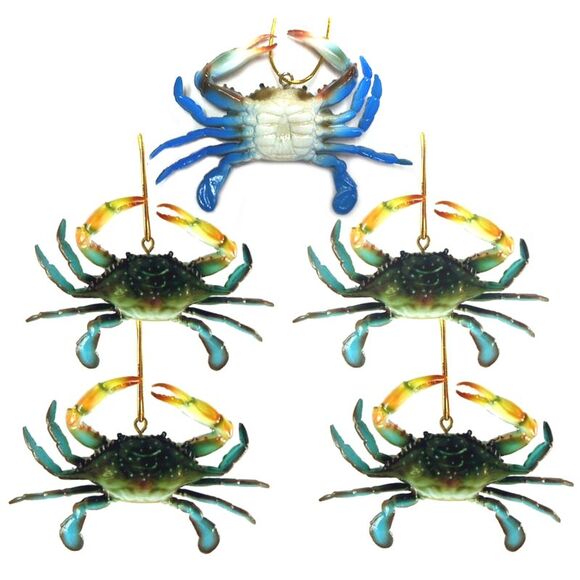 Coastal Maryland Blue Crab Christmas 4 Inch Ornament Set of 5 - Picture 2 of 6